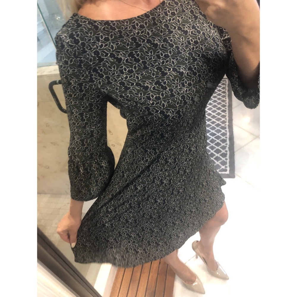 Banana Republic Green Navy Floral Bell Sleeve Dress Short Size 4 Long Sleeve